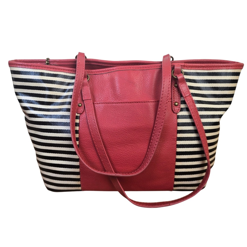 Clarks Red Nautical Striped Tote Bag Leather‎ Shoulder Handbag Women
